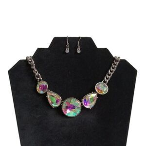 Paparazzi All The Worlds Iridescent Rhinestones Statement Necklace & Earring Set